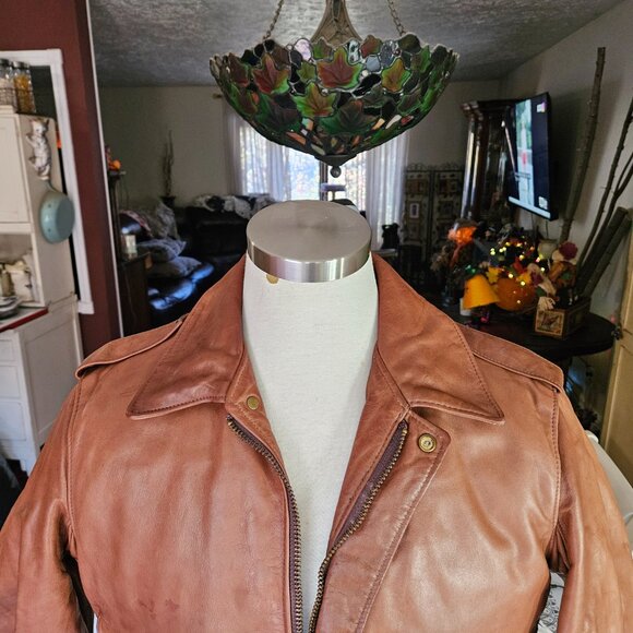 Vintage USA Men's SCHOTT BIKER FUR LINED BROWN LEATHER BOMBER Jacket Sz 44 - Picture 10 of 16